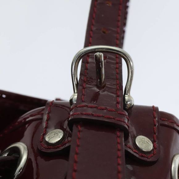BURBERRY Hand Bag Enamel Red Silver Auth 91276 - Picture 9 of 16